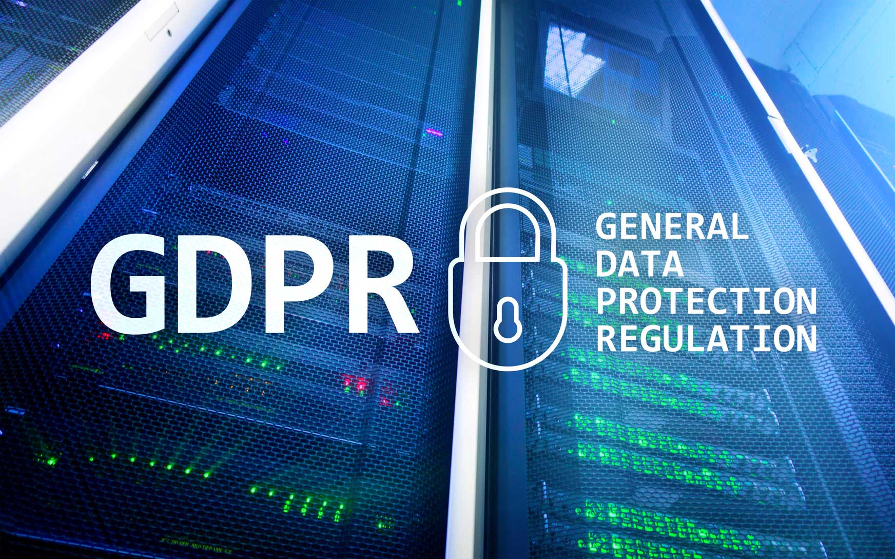 Einhaltung der Datenschutz-Grundverordnung (DSGVO). Hintergrund des Serverraums.